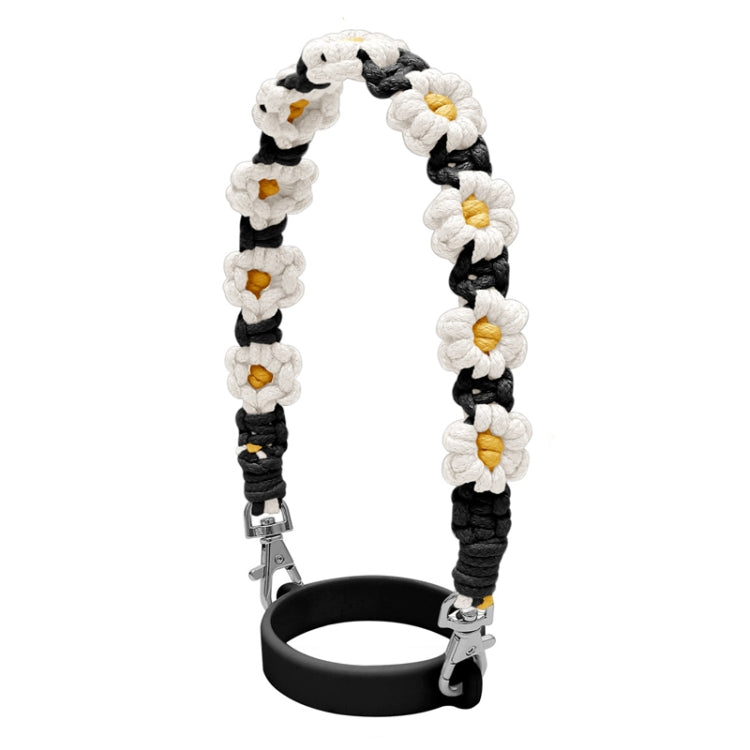 For 16-40oz Stanley Mug Lanyard Silicone Loop Boho Daisy Cute Flower Hand-Woven Mug Cover(Black)