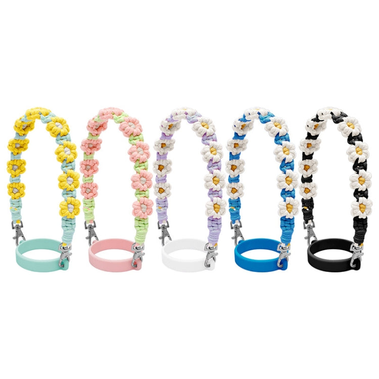 For 16-40oz Stanley Mug Lanyard Silicone Loop Boho Daisy Cute Flower Hand-Woven Mug Cover(Black)