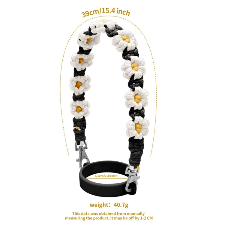 For 16-40oz Stanley Mug Lanyard Silicone Loop Boho Daisy Cute Flower Hand-Woven Mug Cover(Black)