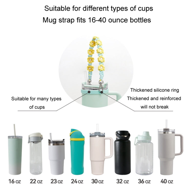 For 16-40oz Stanley Mug Lanyard Silicone Loop Boho Daisy Cute Flower Hand-Woven Mug Cover(Black)