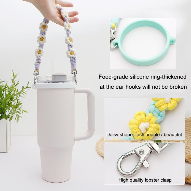 For 16-40oz Stanley Mug Lanyard Silicone Loop Boho Daisy Cute Flower Hand-Woven Mug Cover(Black)