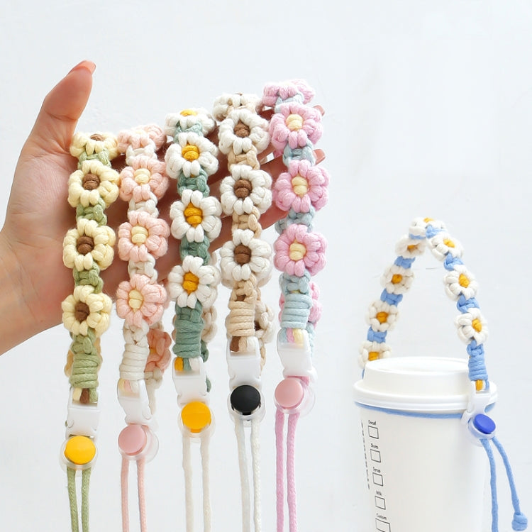 For 8-40oz Portable Sports Water Mug Lanyard Cup Cover Hand-Woven Cute Daisy Mug Strap(Khaki)