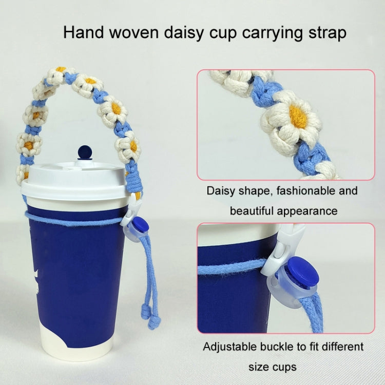 For 8-40oz Portable Sports Water Mug Lanyard Cup Cover Hand-Woven Cute Daisy Mug Strap(Khaki)