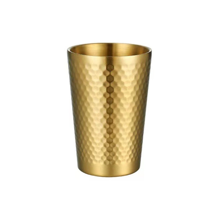 350ml 304 Stainless Steel Hammer Mug Thickened Double-Layer Restaurant Tea Cups(Gold)