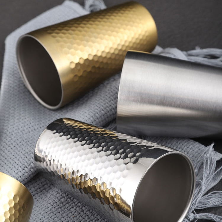 350ml 304 Stainless Steel Hammer Mug Thickened Double-Layer Restaurant Tea Cups(Gold)
