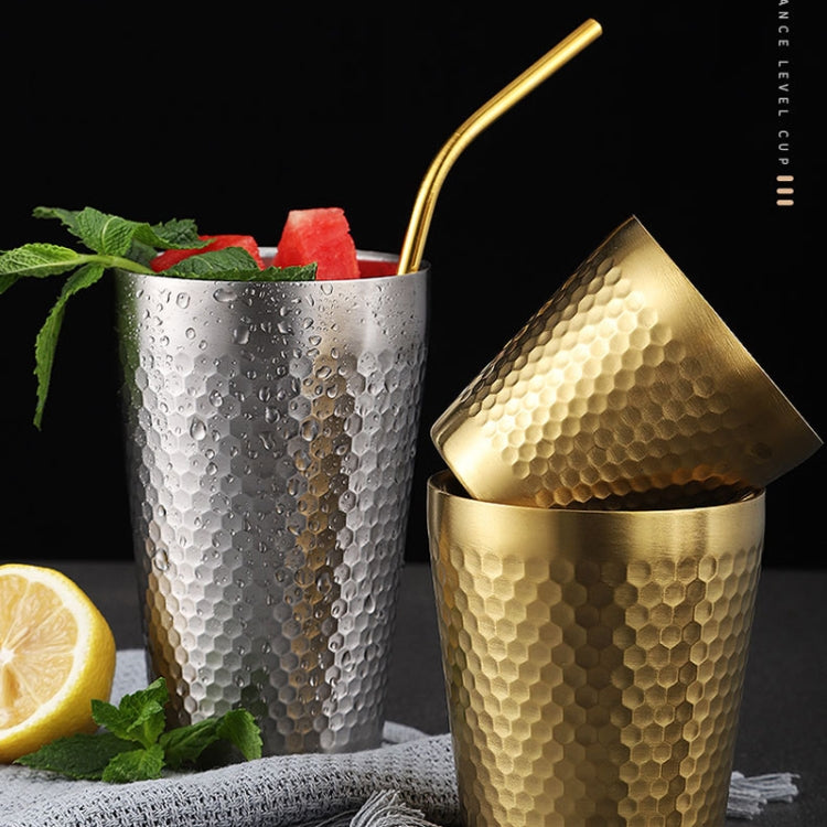 350ml 304 Stainless Steel Hammer Mug Thickened Double-Layer Restaurant Tea Cups(Gold)