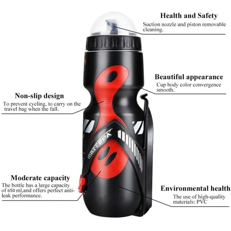 650ml Mountain Bike Water Bottle Set Outdoor Cycling Sports Bottle With V-shaped Holder Cage(Black)