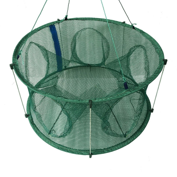 Automatic Folding Fish Net With Support Rod Fishing Cage Lobster Net Fishing Gear, Color: 5 Holes Green