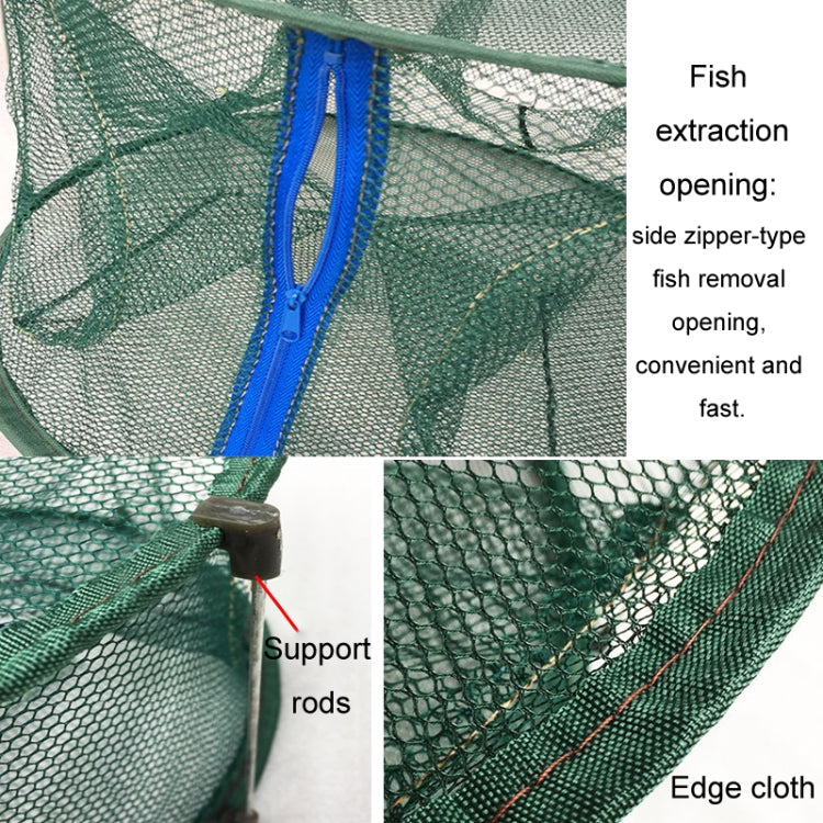 Automatic Folding Fish Net With Support Rod Fishing Cage Lobster Net Fishing Gear, Color: 5 Holes Green