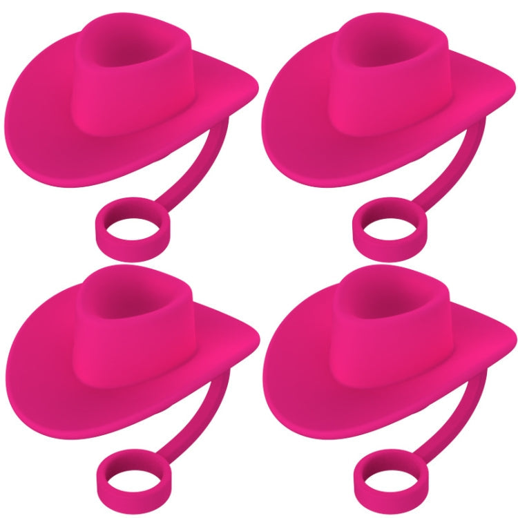 4pcs /Set Silicone Straw Cap 6-10mm Universal Size Dust Plugs, Style: Cowboy Hat Rose Red