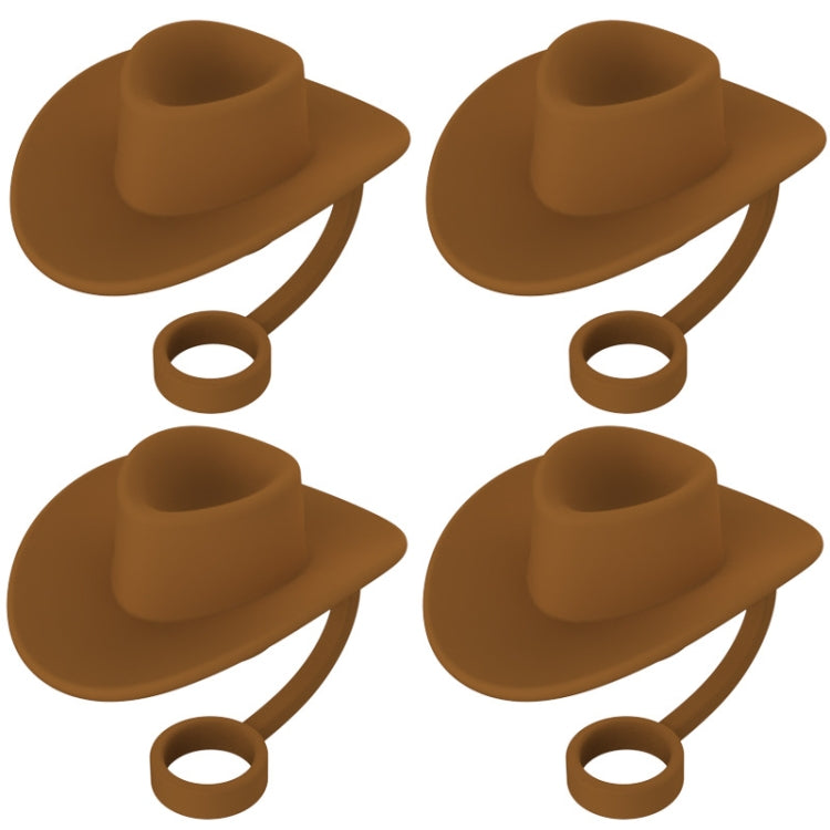 4pcs /Set Silicone Straw Cap 6-10mm Universal Size Dust Plugs, Style: Cowboy Hat Brown