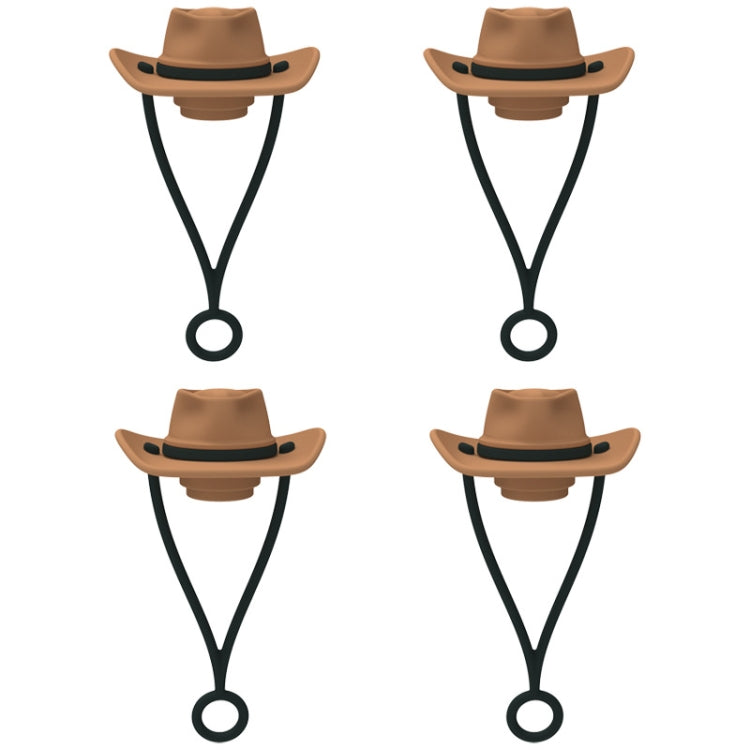 4pcs /Set Silicone Straw Cap 6-10mm Universal Size Dust Plugs, Style: Hanging Rope Cowboy Hat Brown