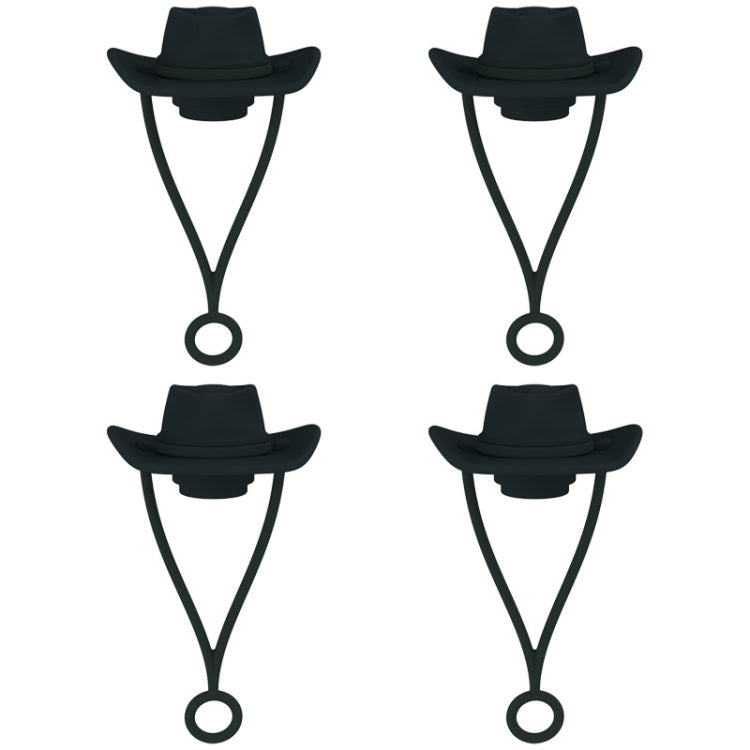 4pcs /Set Silicone Straw Cap 6-10mm Universal Size Dust Plugs, Style: Hanging Rope Cowboy Hat Black