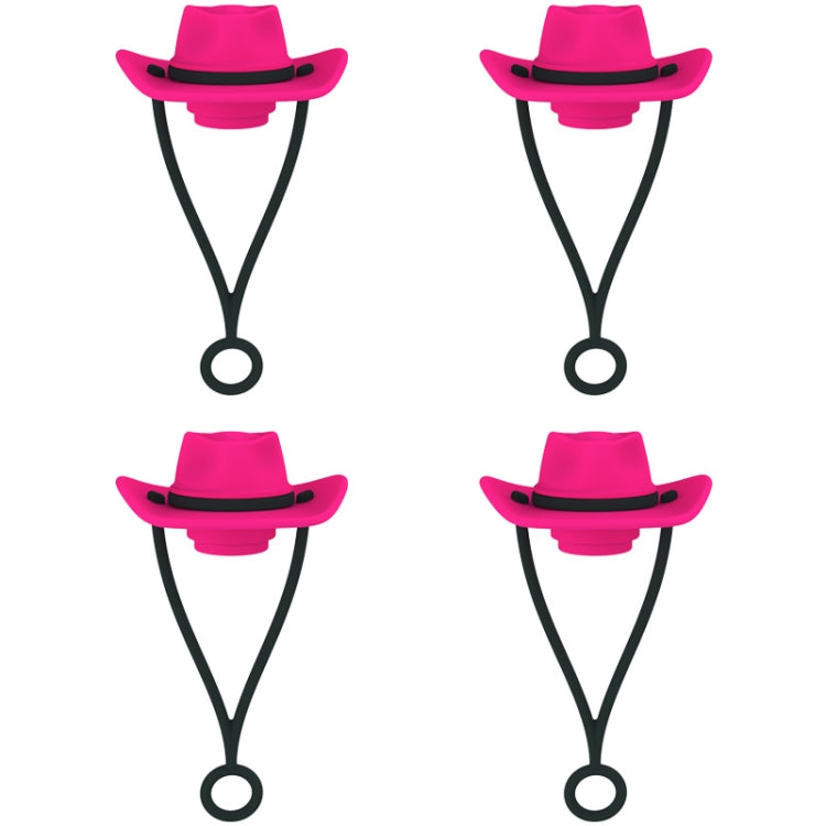 4pcs /Set Silicone Straw Cap 6-10mm Universal Size Dust Plugs, Style: Hanging Rope Cowboy Hat Rose Red