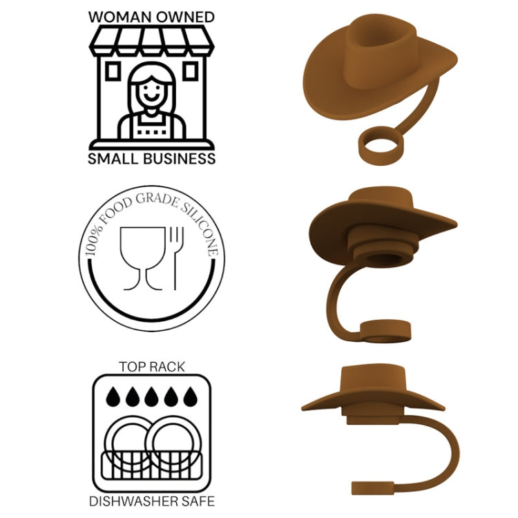 4pcs /Set Silicone Straw Cap 6-10mm Universal Size Dust Plugs, Style: Hanging Rope Cowboy Hat Brown