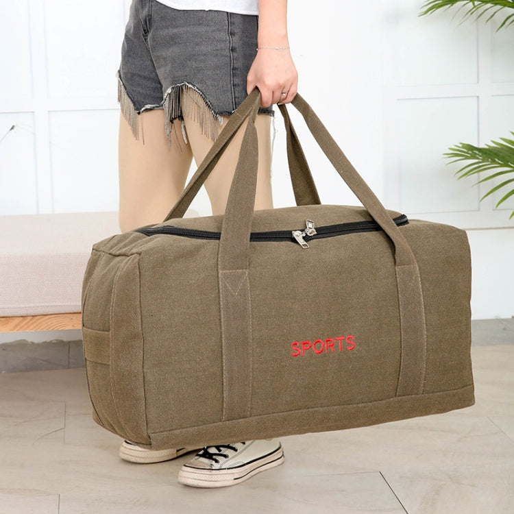 Portable Luggage Bag Canvas Large Capacity Travel Backpack Storage Moving Bag, Size: Plus Large(Khaki)