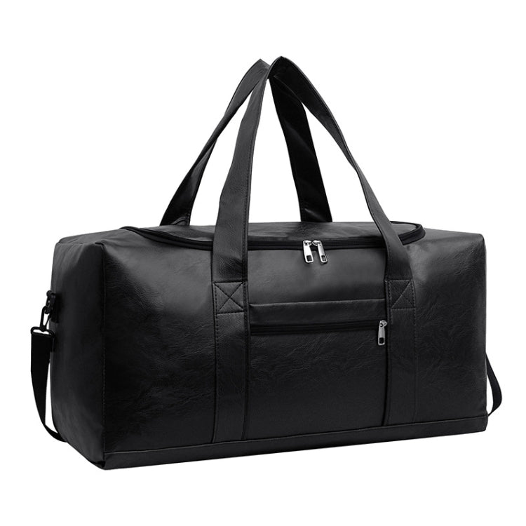 Large-capacity Business Handbag Men's Short Trip Travel Waterproof Leather Luggage Bag, Color: Large Black