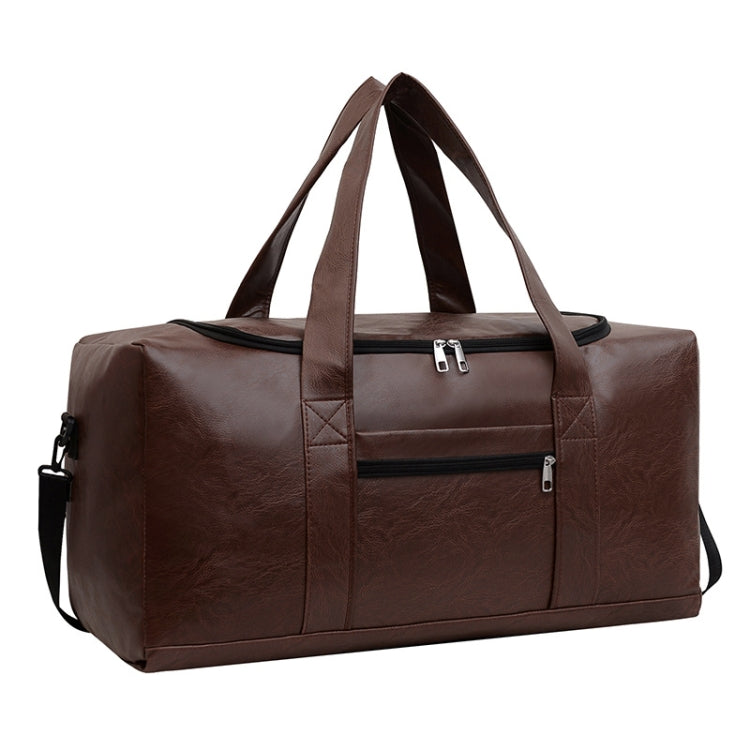 Large-capacity Business Handbag Men's Short Trip Travel Waterproof Leather Luggage Bag, Color: Large Brown