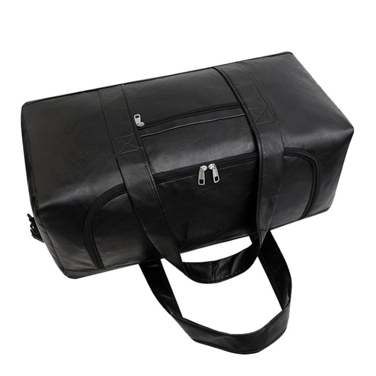 Large-capacity Business Handbag Men's Short Trip Travel Waterproof Leather Luggage Bag, Color: Large Black