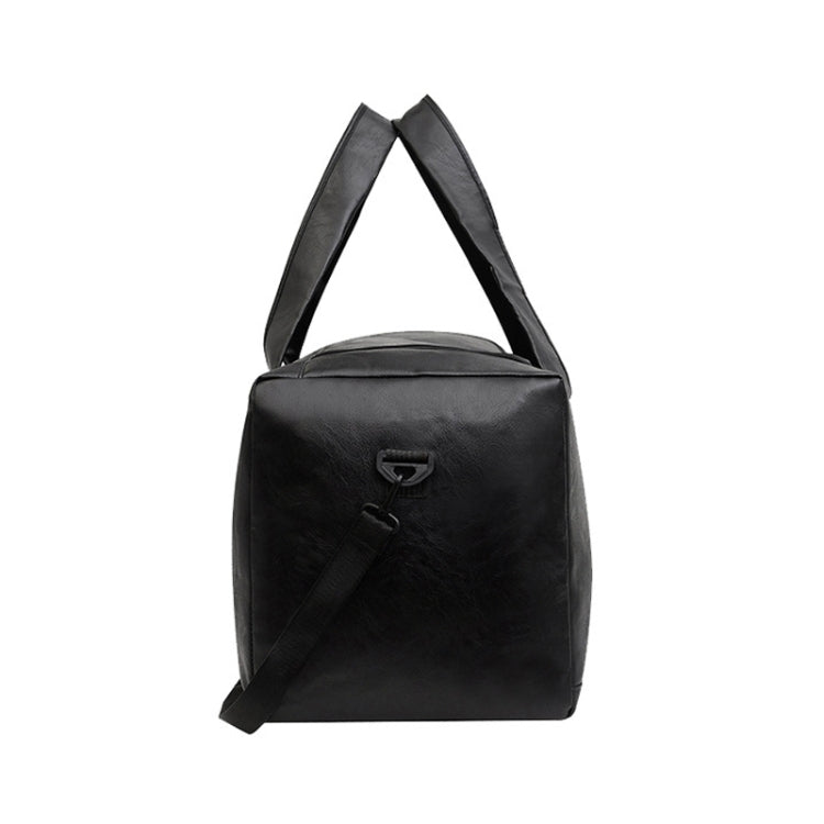 Large-capacity Business Handbag Men's Short Trip Travel Waterproof Leather Luggage Bag, Color: Large Black