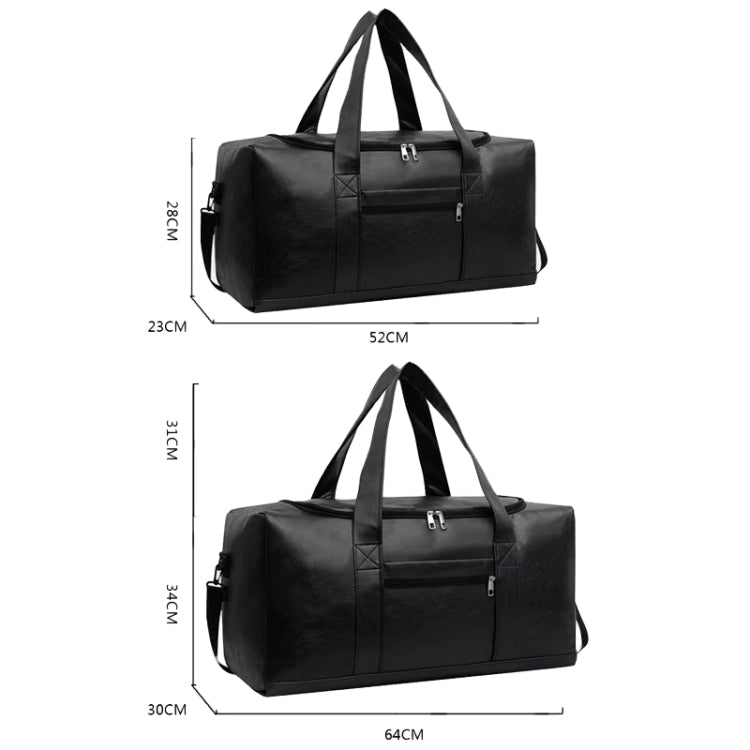 Large-capacity Business Handbag Men's Short Trip Travel Waterproof Leather Luggage Bag, Color: Large Black