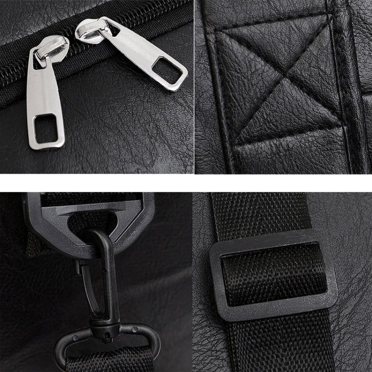 Large-capacity Business Handbag Men's Short Trip Travel Waterproof Leather Luggage Bag, Color: Large Black