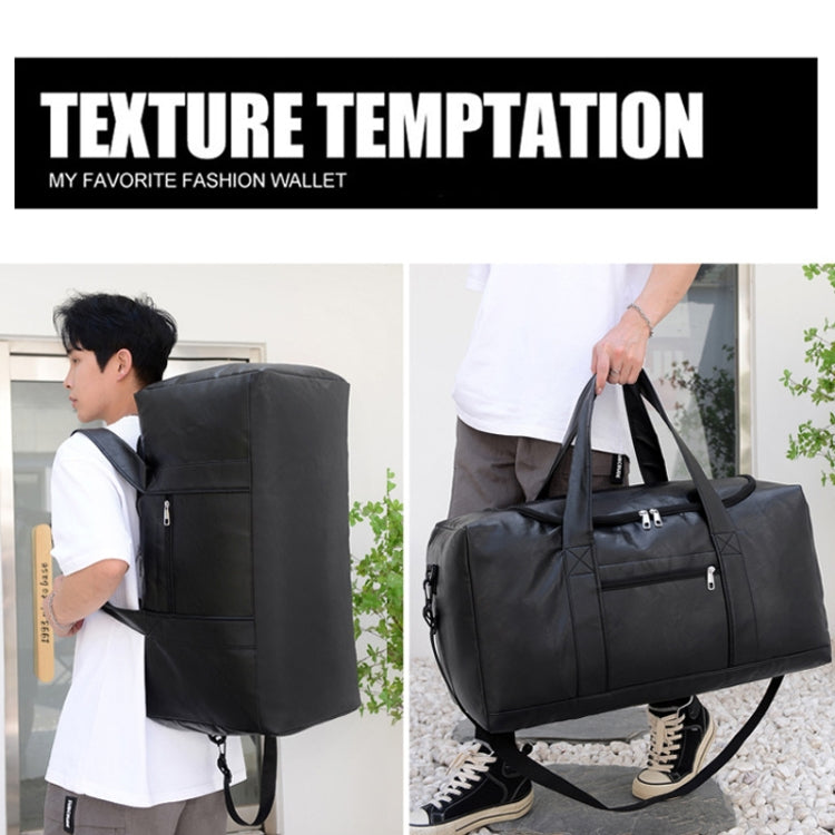 Large-capacity Business Handbag Men's Short Trip Travel Waterproof Leather Luggage Bag, Color: Large Brown