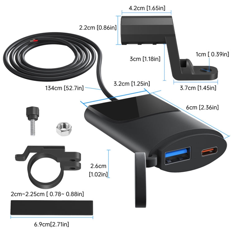 Motorcycle PD+USB Fast Charging Mobile Phone Charger Rearview Mirror Extension Bracket