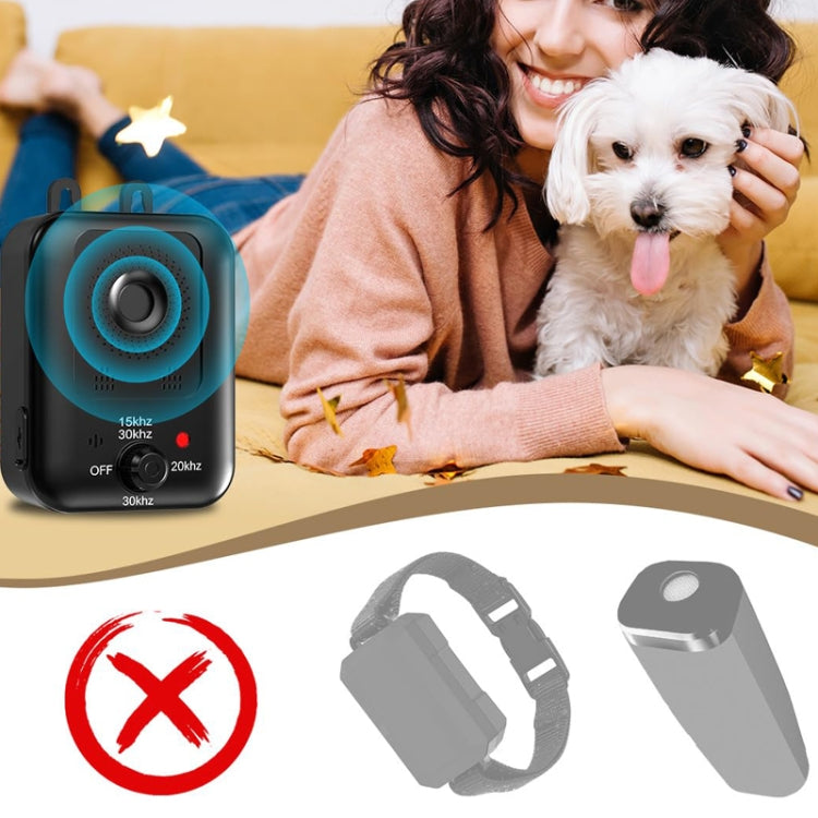 Non-Shock Dog Barking Deterrent Device Ultrasonic Bark Stopper Dog Repeller(Black)