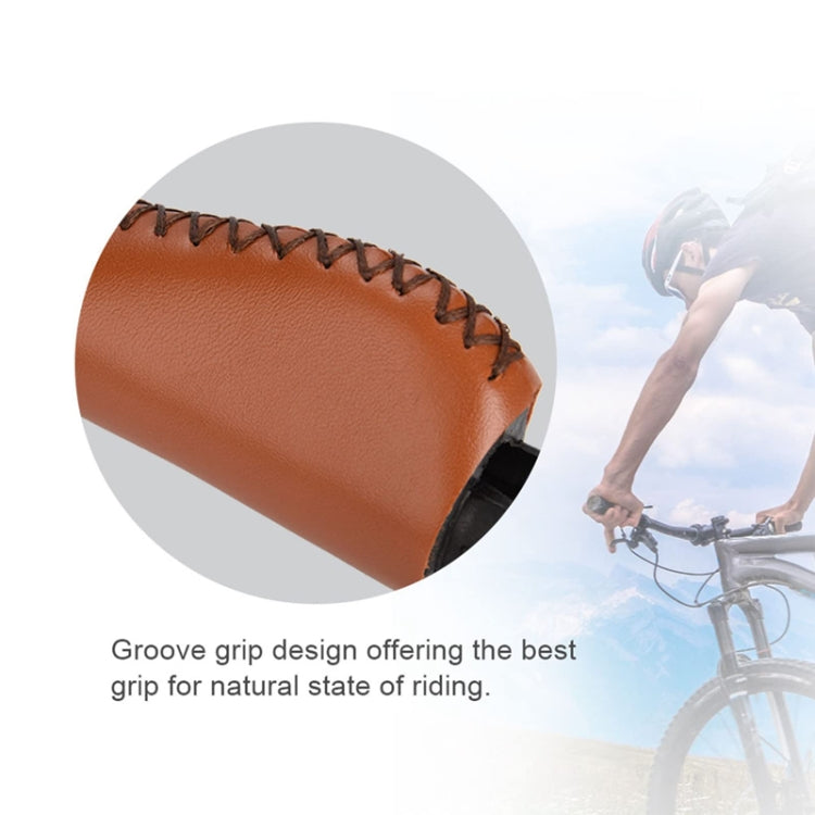 1pair Bicycle Non-Slip Leather Handlebar Grips Mountain Bike Vintage Handlebar Protector(Brown)