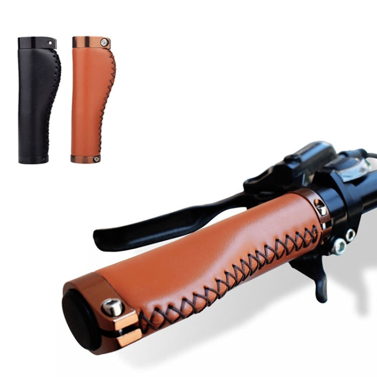 1pair Bicycle Non-Slip Leather Handlebar Grips Mountain Bike Vintage Handlebar Protector(Brown)