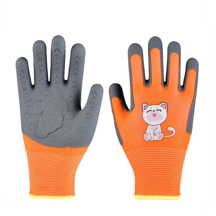1pair TPE Children Cartoon Gloves Hamster Parrot Anti-scratch Bite Student Gardening Protective Anti-slip Wear-resistant Gloves, Size: M Orange