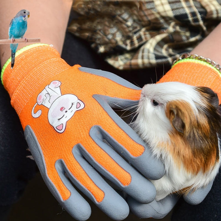 1pair TPE Children Cartoon Gloves Hamster Parrot Anti-scratch Bite Student Gardening Protective Anti-slip Wear-resistant Gloves, Size: M Blue