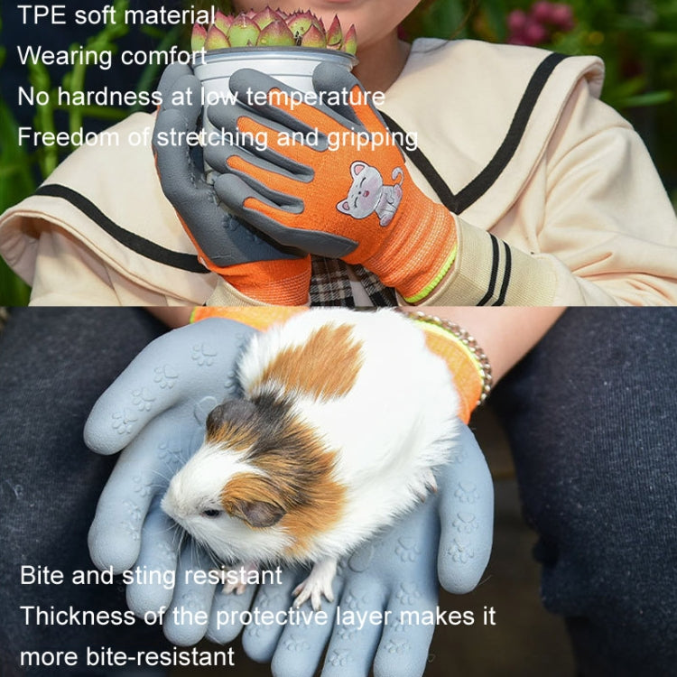 1pair TPE Children Cartoon Gloves Hamster Parrot Anti-scratch Bite Student Gardening Protective Anti-slip Wear-resistant Gloves, Size: S Orange