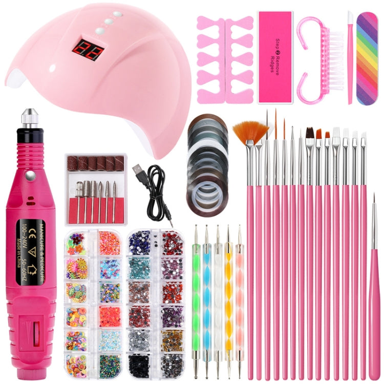 USB Plug-in Seashell Nail Lamp Mini UV Light Therapy Lamp Nail Polishers Stick Diamonds Tool Set(Rose Red)