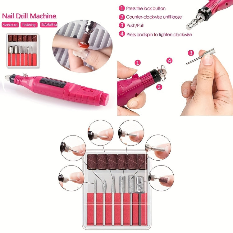 USB Plug-in Seashell Nail Lamp Mini UV Light Therapy Lamp Nail Polishers Stick Diamonds Tool Set(Rose Red)