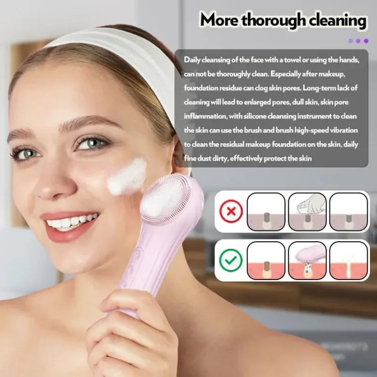 Sonic Waterproof Facial Cleansing Brush Rechargeable Hot Compress Face Scrubber Cleanser(Pink)