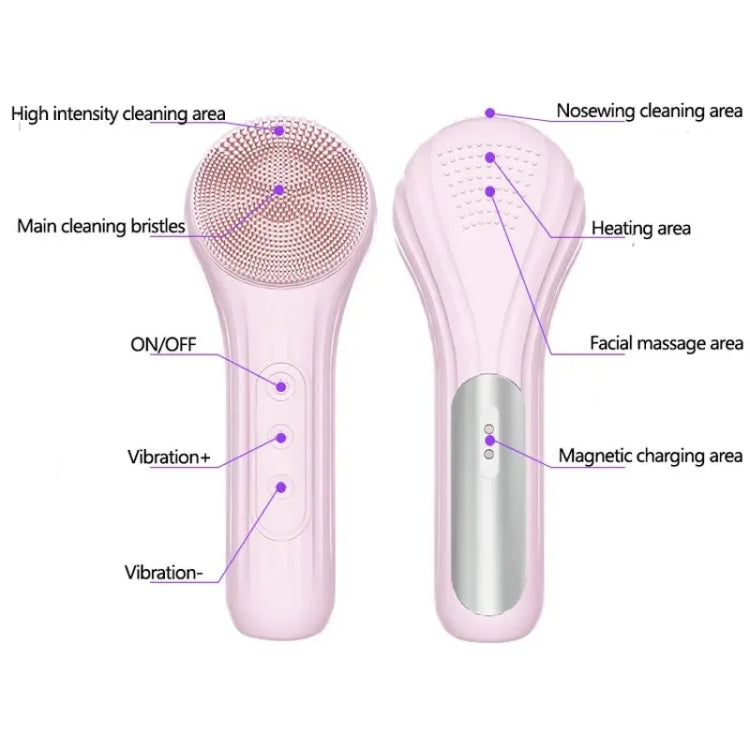 Sonic Waterproof Facial Cleansing Brush Rechargeable Hot Compress Face Scrubber Cleanser(Pink)