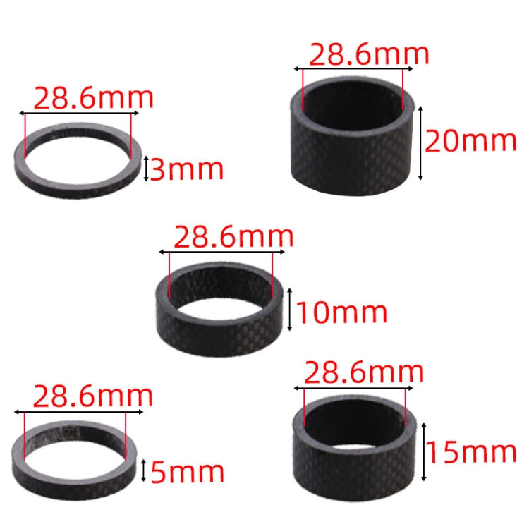 5pcs /Set Bicycle Carbon Fiber Gasket Fork Bowl Set Handlebar Pad 3/5/10/15/20mm