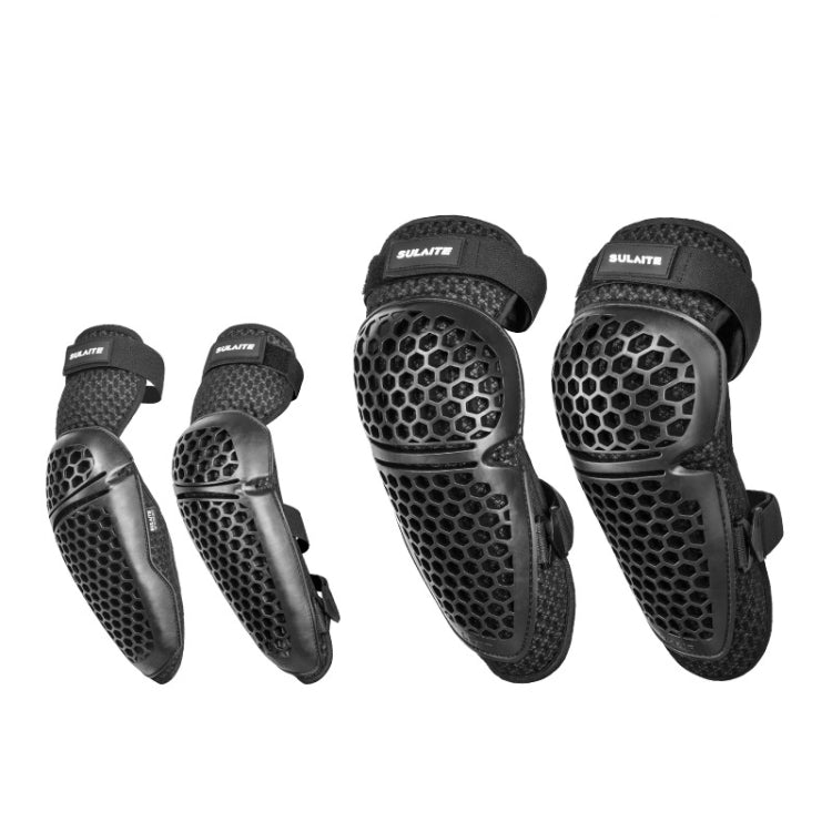 SULAITE Cycling Honeycomb Breathable Heat Dissipation Motorcycle Adjustable Protective Gear, Style: 4pcs /Set Knee Elbow Pads