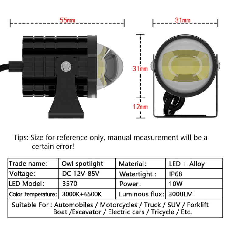 1pair 12V-85V Motorcycle Headlights Dual-color Automotive LED Working Headlights, Color: Yellow + White Light With Flashing