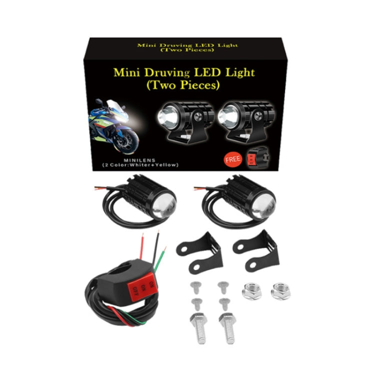 1pair 12V-85V Motorcycle Headlights Dual-color Automotive LED Working Headlights, Color: Yellow + White Light Without Flashing