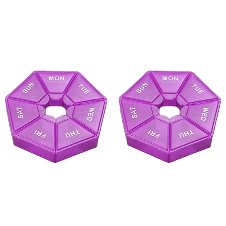 2pcs Portable Transparent Moisture-Proof Weekly 7-grids Pill Storage Box(Purple)