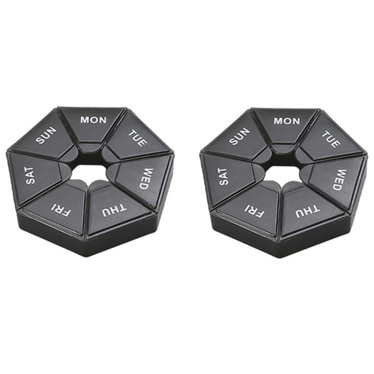 2pcs Portable Transparent Moisture-Proof Weekly 7-grids Pill Storage Box(Black)