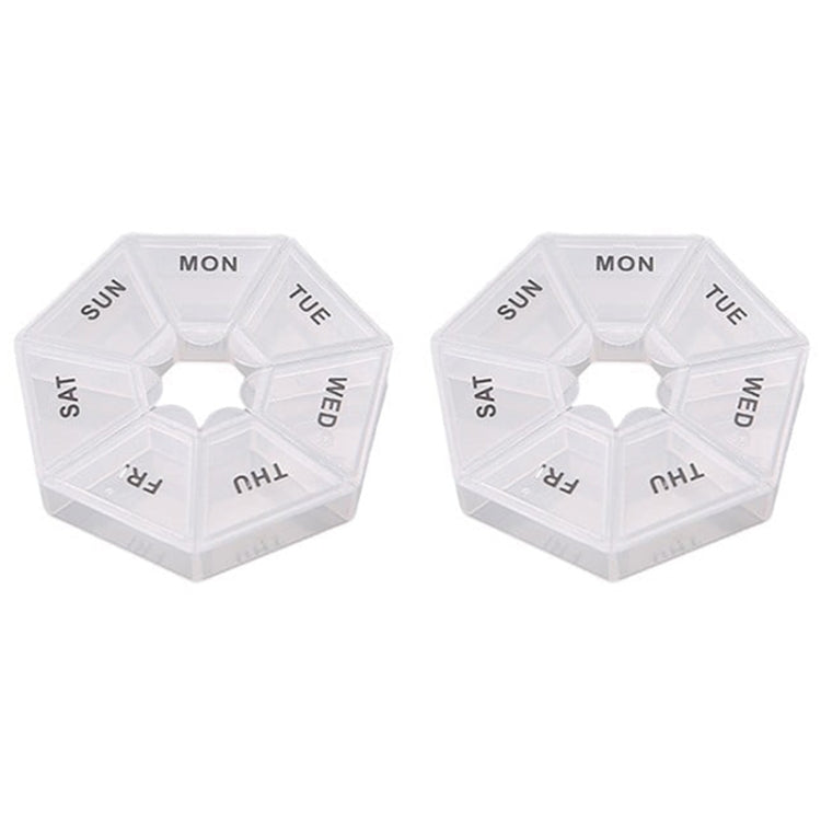 2pcs Portable Transparent Moisture-Proof Weekly 7-grids Pill Storage Box(White)
