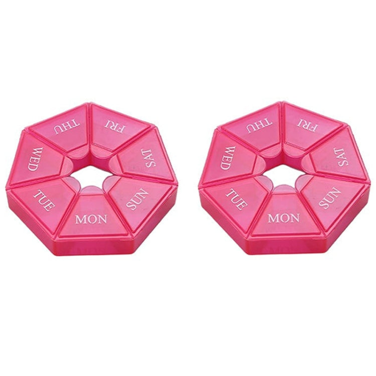 2pcs Portable Transparent Moisture-Proof Weekly 7-grids Pill Storage Box(Rose Pink)