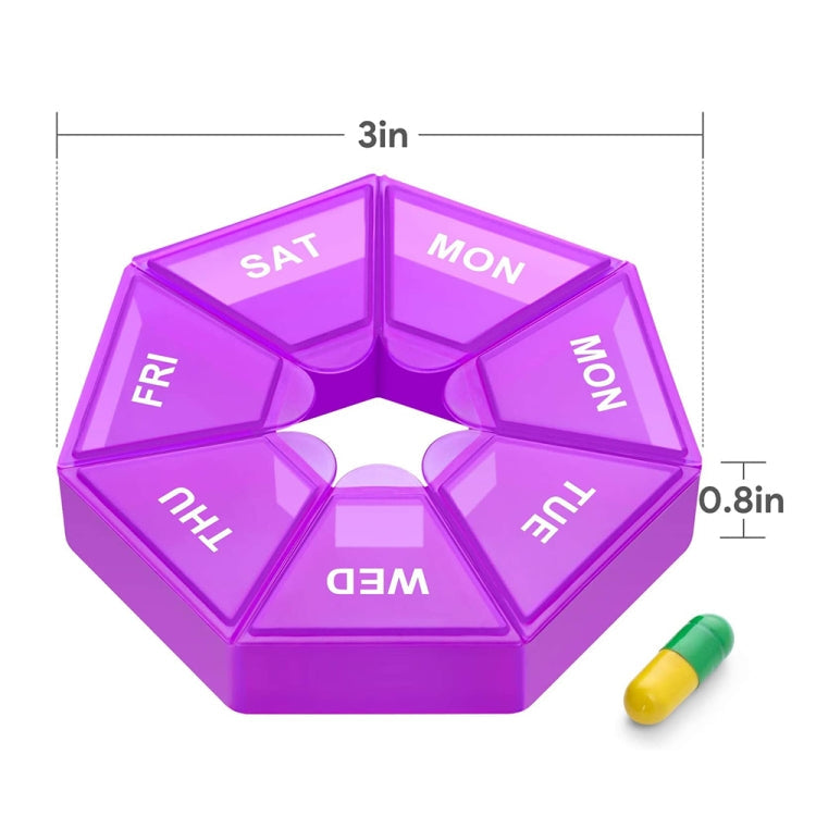 2pcs Portable Transparent Moisture-Proof Weekly 7-grids Pill Storage Box(Purple)