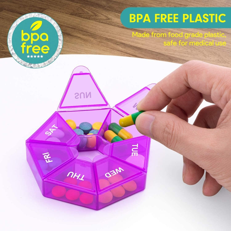 2pcs Portable Transparent Moisture-Proof Weekly 7-grids Pill Storage Box(White)
