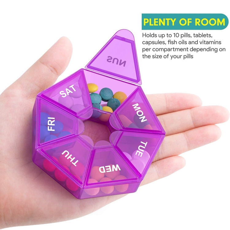 2pcs Portable Transparent Moisture-Proof Weekly 7-grids Pill Storage Box(Purple)