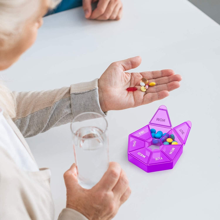 2pcs Portable Transparent Moisture-Proof Weekly 7-grids Pill Storage Box(Black)